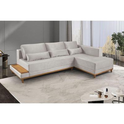 Sofá De Canto 4 Lugares Com Chaise M-174 Estofados Martins Veludo Creme