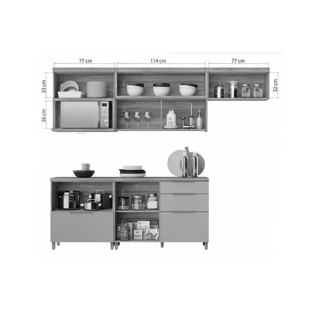 Kit De Cozinha Completa 5 Peças Marquesa (3aéreos+2balcões) C5p35 Nature-verde - Nesher - 5