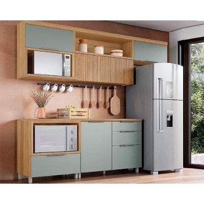 Kit de Cozinha Completa Marquesa 6 Portas 10 Gavetas MDF 120cm Verde com Tampo e Puxadores