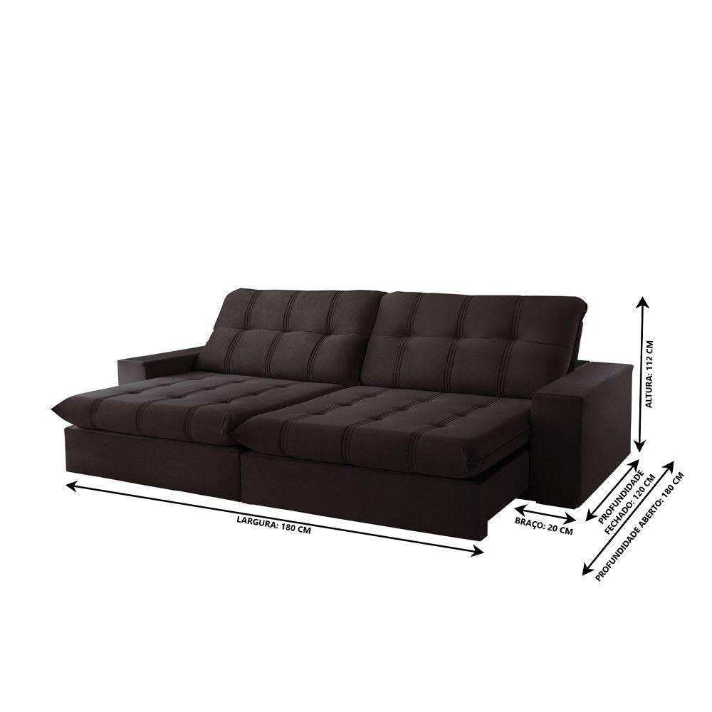 Sofá Retrátil Caparaó 1,80m 2 Lugares Molas Ensacadas Txr Marrom - 3