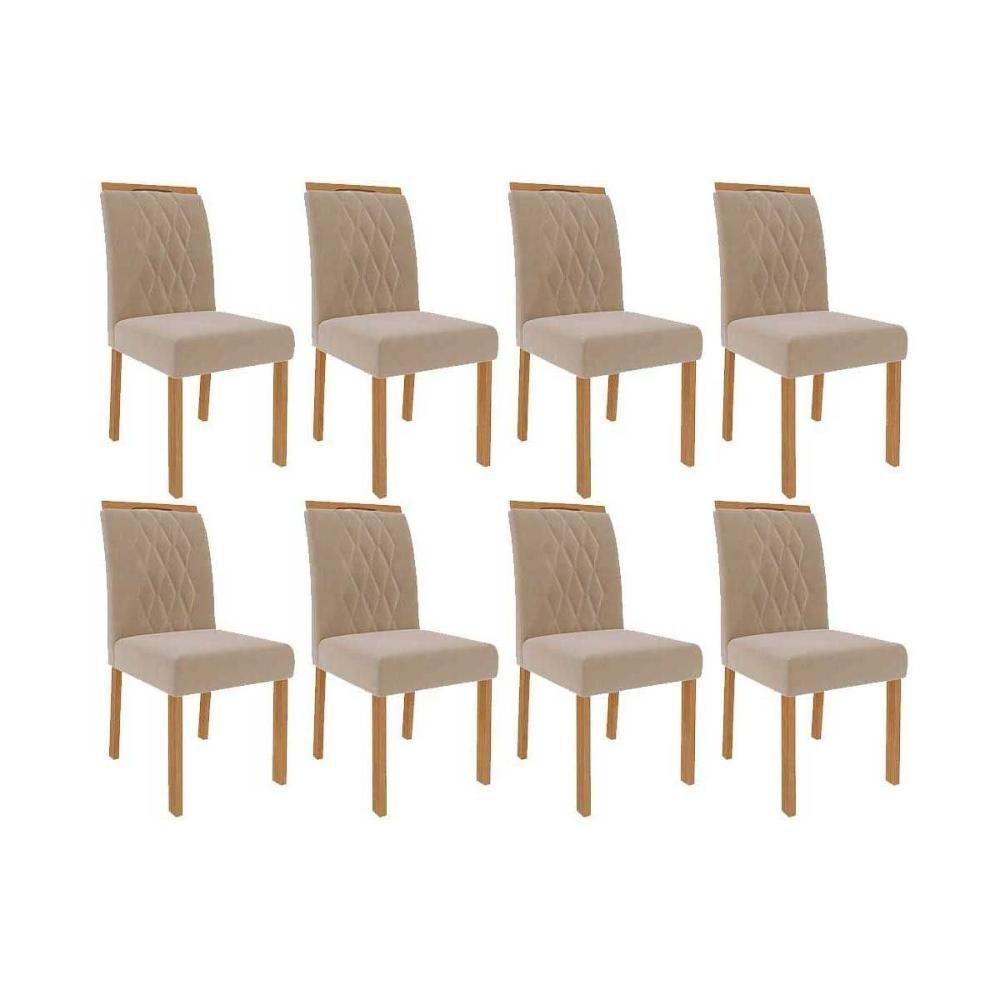 Kit 8 Cadeiras Sala Jantar Juliana Wood 8 Un Carvalho-suede Nude Bege - Cimol - 1
