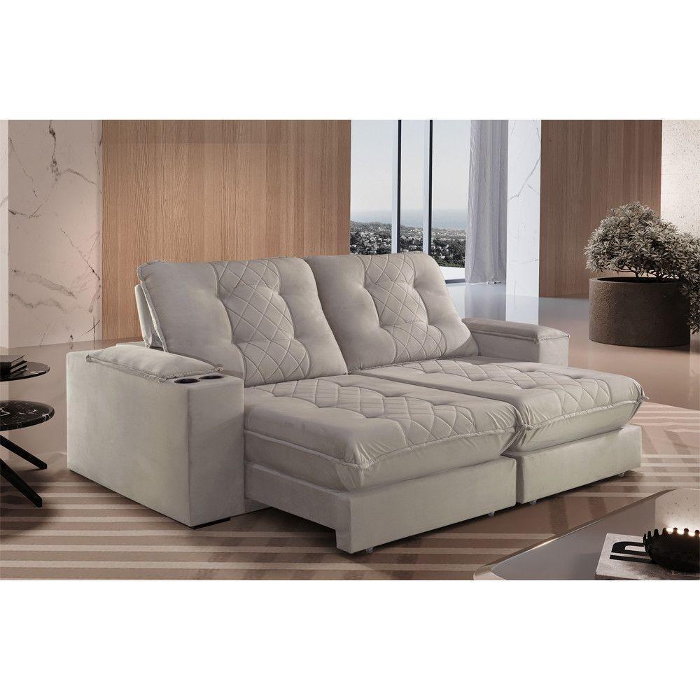 Sofá Retrátil Botucatu 2,50m 04 Lugares Molas Ensacadas Txr Bege - 1