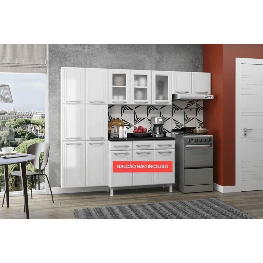 Kit De Cozinha Compacta Topazio C- 11 Portas ( 3 C- Vidro ) Branco - Telasul - 2