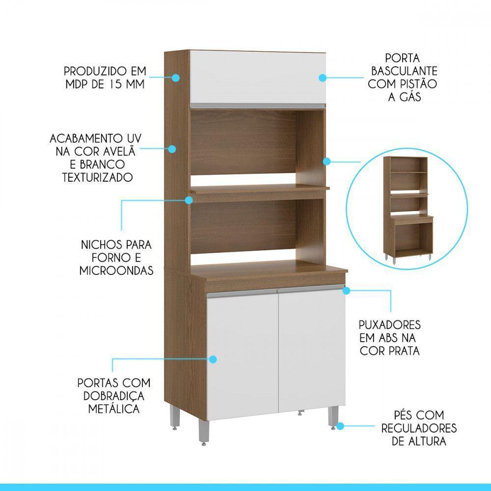 Kit Armário Torre Quente Cozinha Forno/micro Menu Móveis Branco - 3