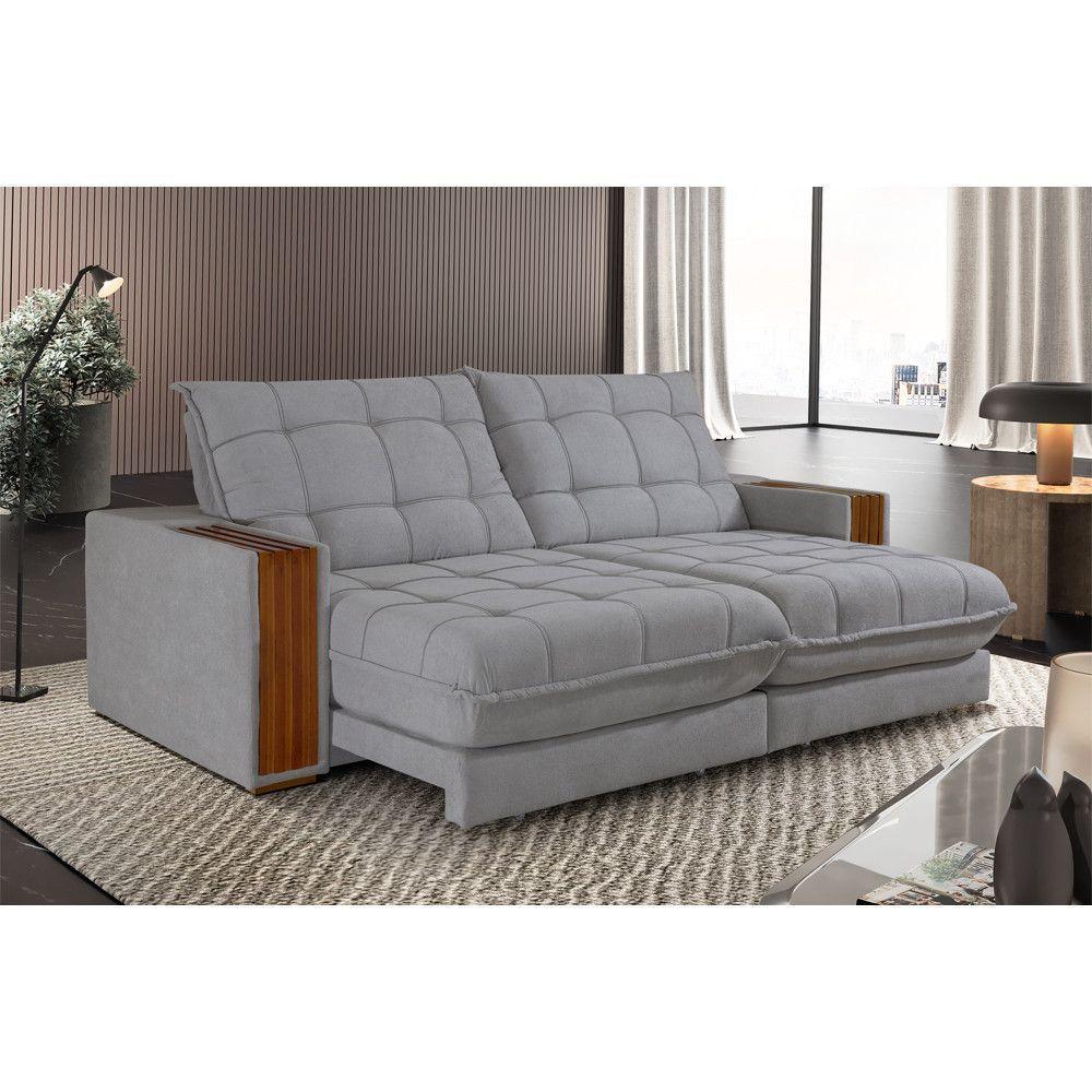 Sofá Retrátil Berlim 2,30m 4 Lugares Molas Ensacadas Txr Prata - 1