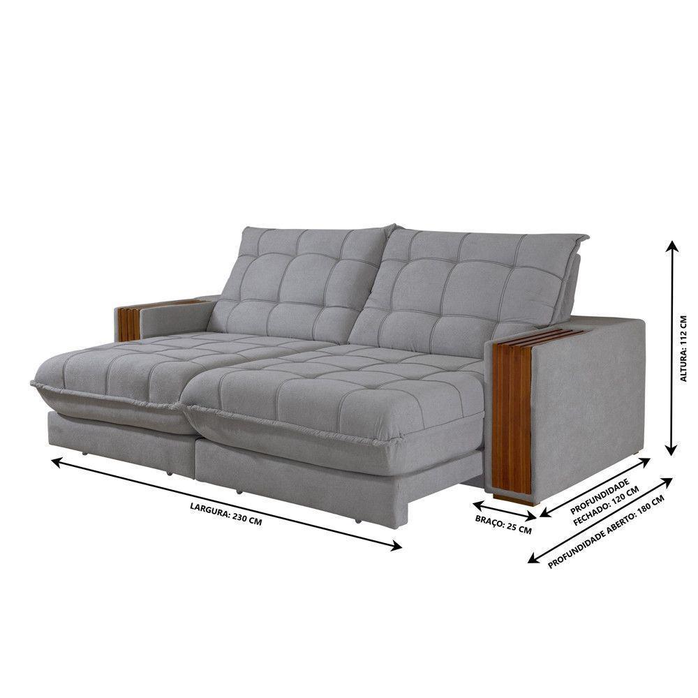 Sofá Retrátil Berlim 2,30m 4 Lugares Molas Ensacadas Txr Prata - 3