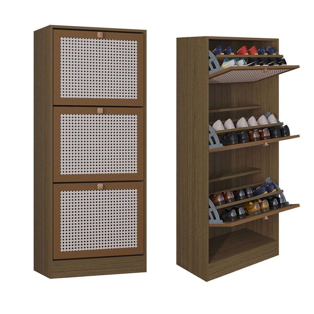 Kit 2 Sapateiras Tropical 3 Portas Multiuso Vertical Poquema Carvalho - 1