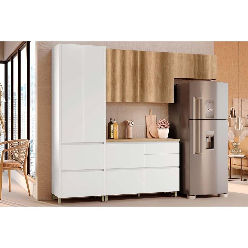 Kit Cozinha Modulada 4 Peças Rainha (2aéreos+1balcão+1paneleiro) C4p158 Branca-nature - Nesher - 1