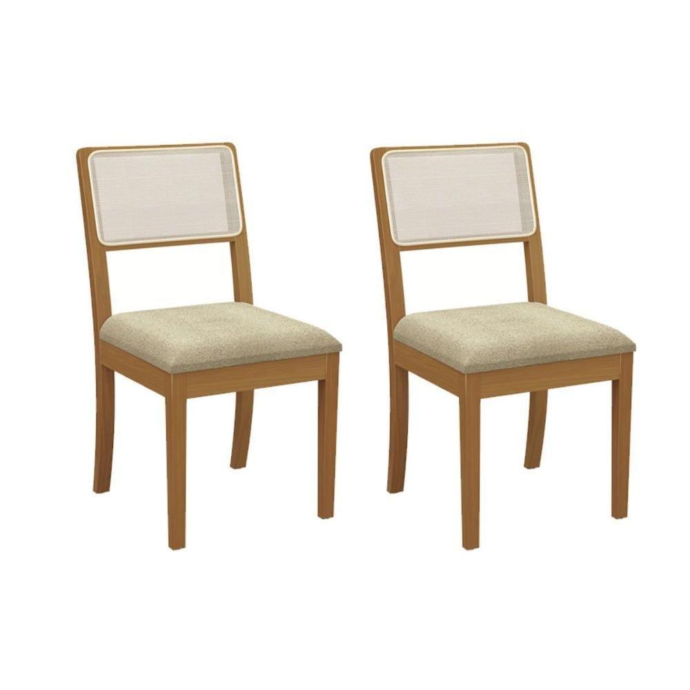 Kit 2 Cadeiras Sala Jantar Lola 2cmm001ca Premium Madeira Maciça 2 Un Carvalho-boucle Bege-tela Bege - Kappesberg - 1