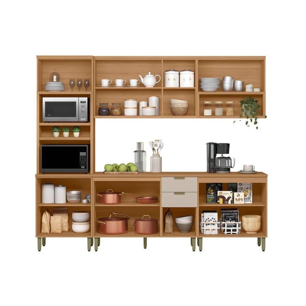 Kit Cozinha Modulada 5 Peças Selene (2aéreos+2balcões+1paneleiro) Cp03 Jequitiba-off White Fosco - Linea Brasil - 5