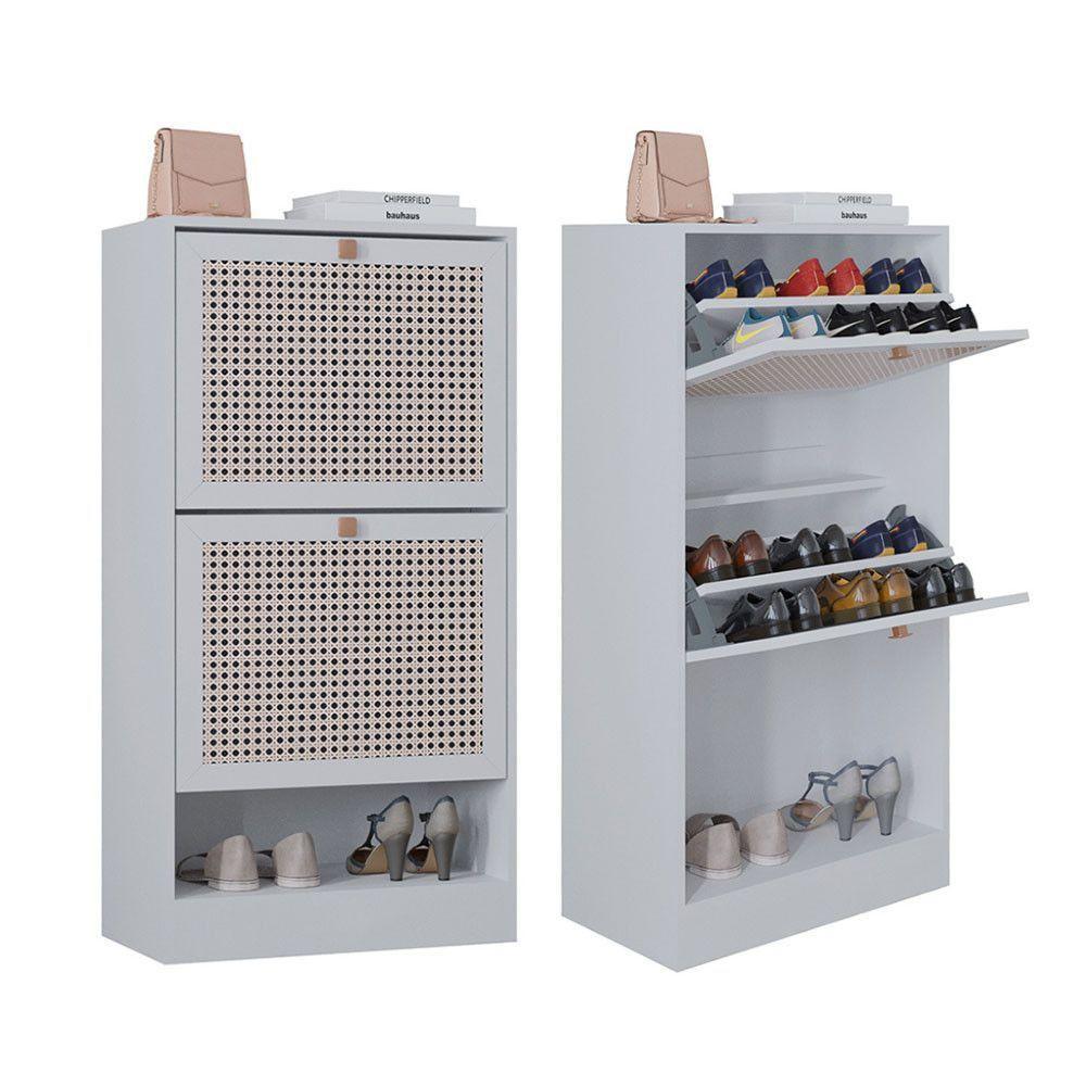 Kit 2 Sapateiras Tropical 2 Portas Multiuso Vertical Poquema Branco - 1