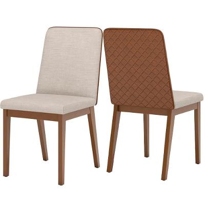 Kit 2 Cadeiras Estofadas Pietra Corano Caramelo Suede Linho Henn Corano Caramelo Suede Linho