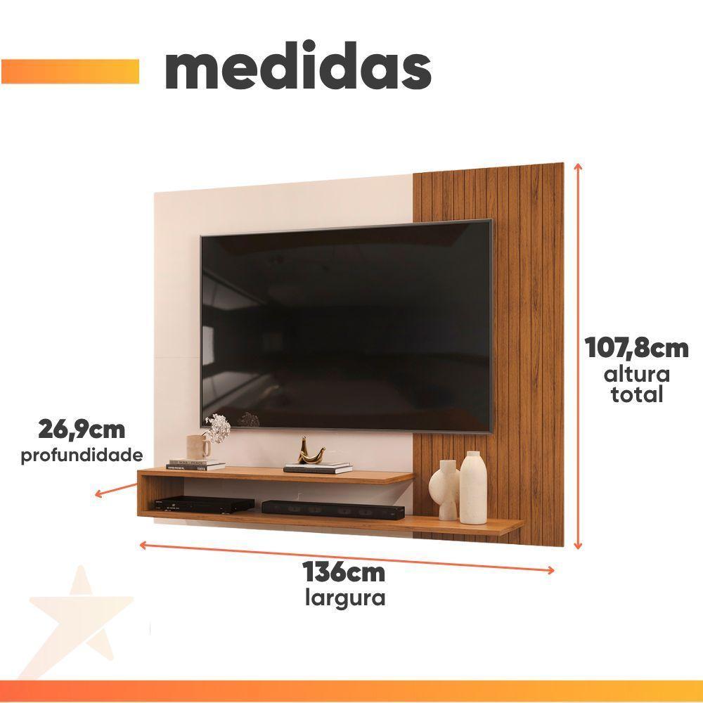 Painel Para Tv Até 50 Polegadas Detalhe Frisado Com Prateleiras Gael Madeirado/off White - 3