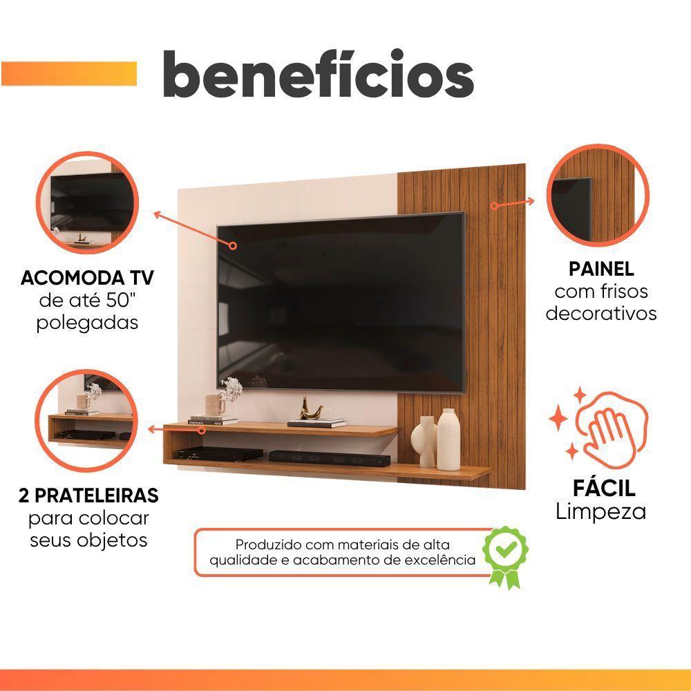 Painel Para Tv Até 50 Polegadas Detalhe Frisado Com Prateleiras Gael Madeirado/off White - 4