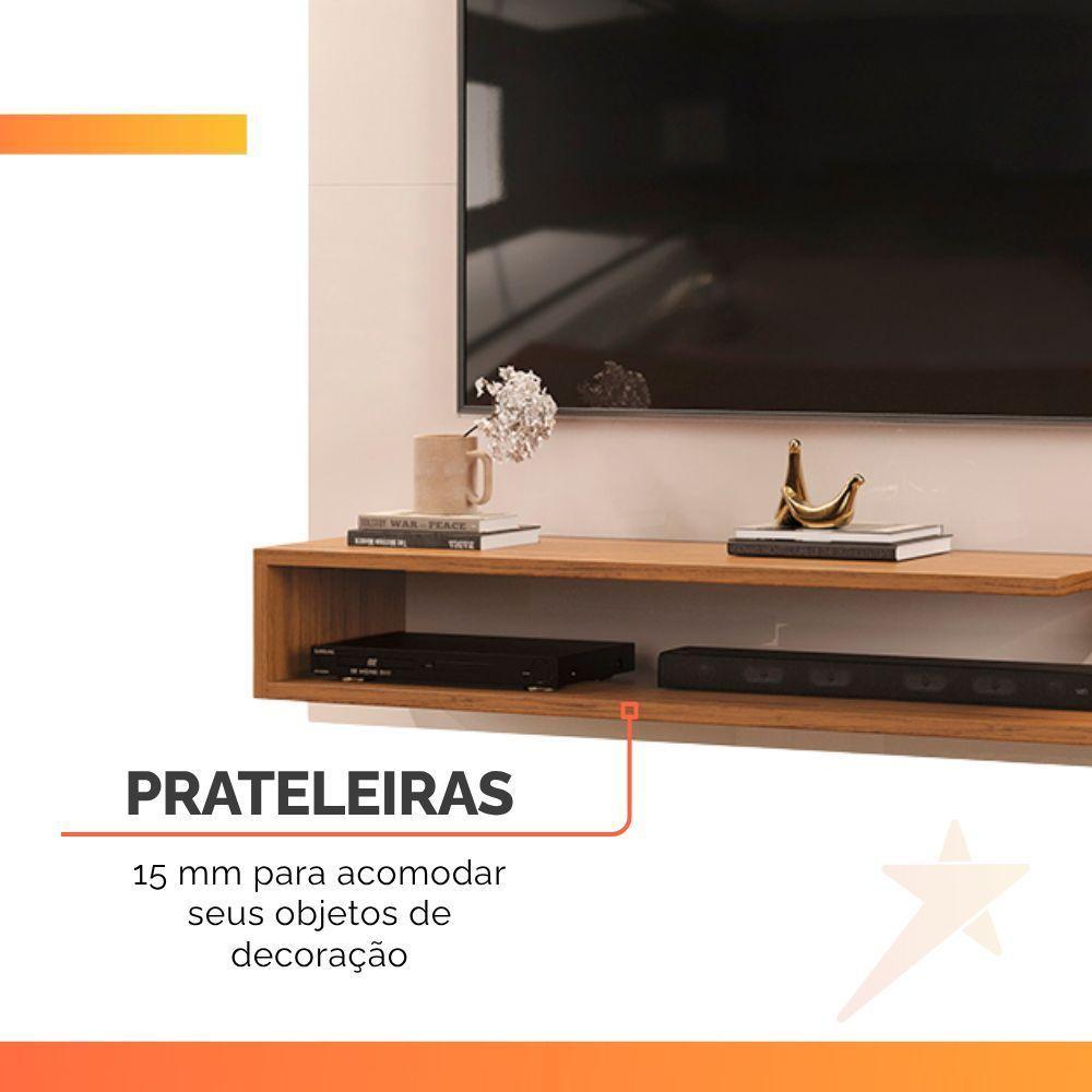 Painel Para Tv Até 50 Polegadas Detalhe Frisado Com Prateleiras Gael Madeirado/off White - 5