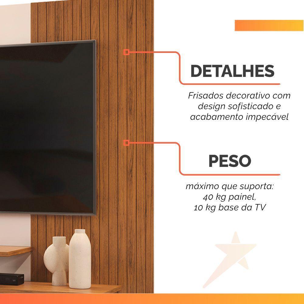 Painel Para Tv Até 50 Polegadas Detalhe Frisado Com Prateleiras Gael Madeirado/off White - 6