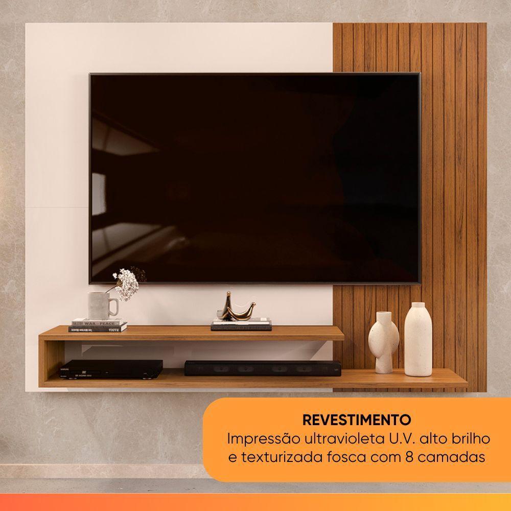Painel Para Tv Até 50 Polegadas Detalhe Frisado Com Prateleiras Gael Madeirado/off White - 7