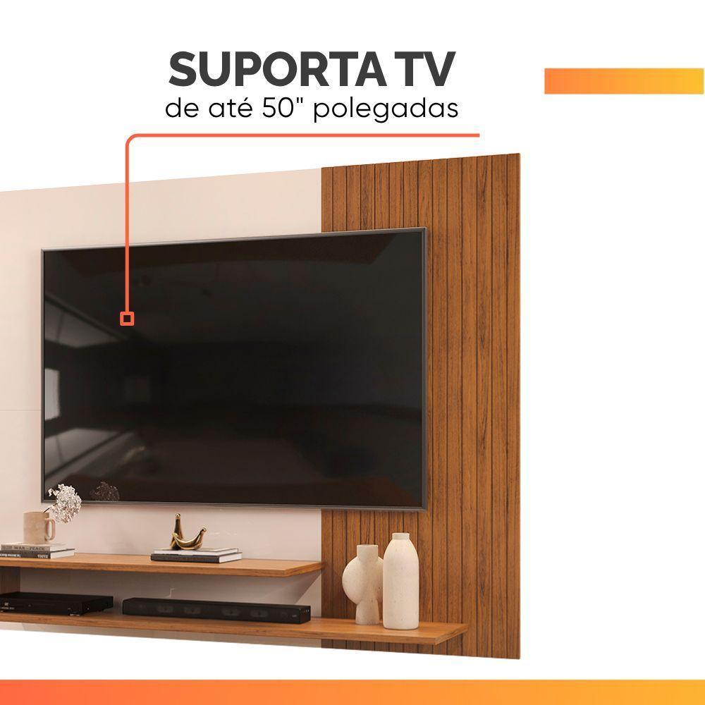 Painel Para Tv Até 50 Polegadas Detalhe Frisado Com Prateleiras Gael Madeirado/off White - 8
