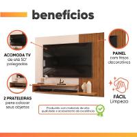 Painel Para Tv Até 50 Polegadas Detalhe Frisado Com Prateleiras Gael Madeirado/off White
