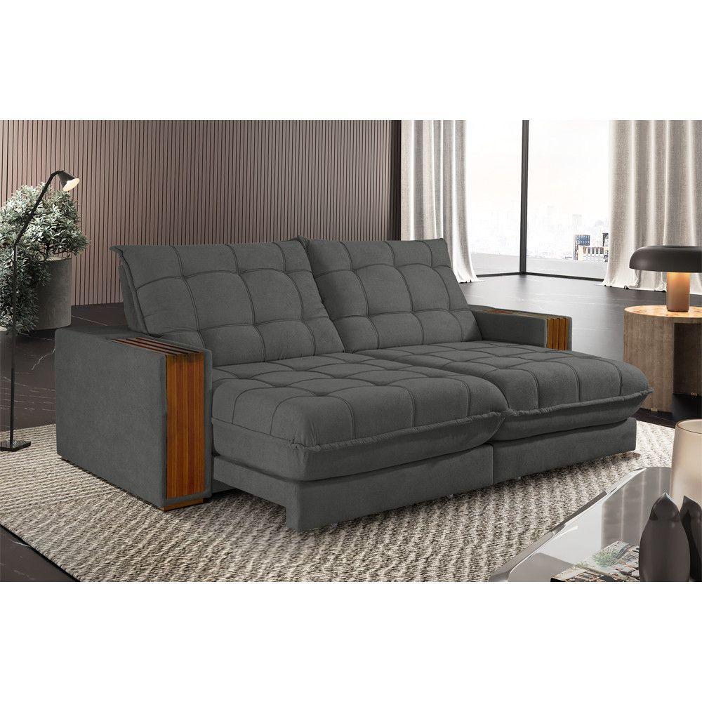 Sofá Retrátil Berlim 2,50m 4 Lugares Molas Ensacadas Txr Cinza - 1