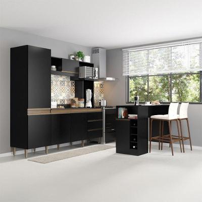 Kit Cozinha Compacta Bancada Ilha Gourmet Mdp Menu Móveis Preto