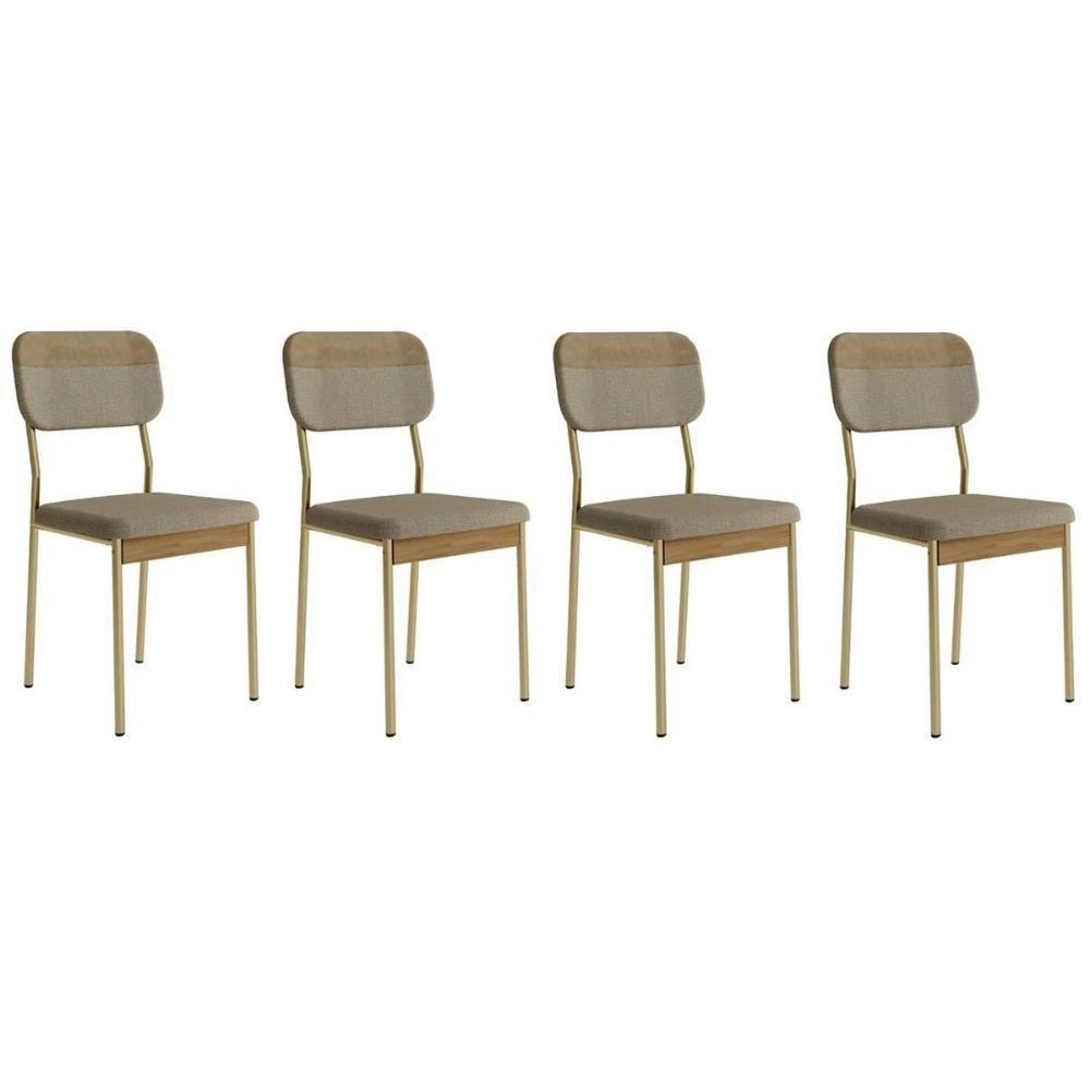 Kit 4 Cadeiras De Cozinha Valle 1755 Aço 4 Uni Dourado-linho Bamboo-courano Bamboo-noce - Carraro - 1