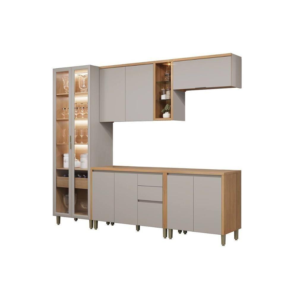 Kit Cozinha Modulada 5 Peças Allure (2aéreos+2balcões+1cristaleira) Cp23 Jequitiba-gris Fosco - Linea Brasil - 9