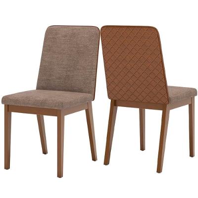 Kit 2 Cadeiras Estofadas Pietra Corano Caramelo Suede Cacao Henn Corano Caramelo Suede Cacao