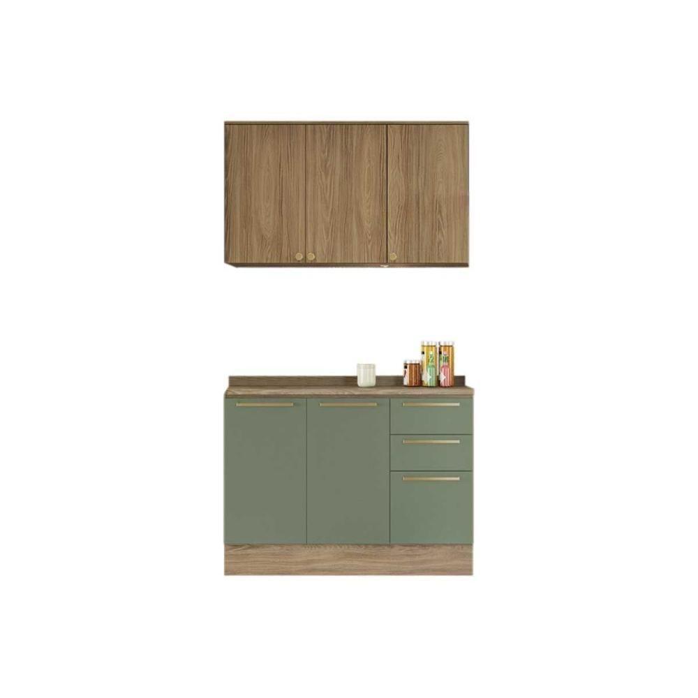 Kit Cozinha Modulada 3 Peças Botanic (1aéreo+1balcão+1complemento) C3p15 Nogueira-verde Oliva - Kappesberg - 1