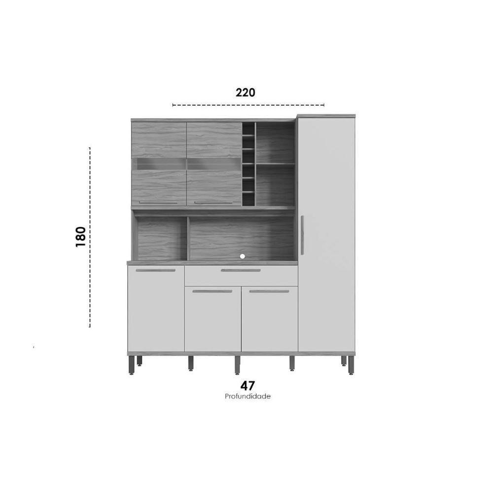 Kit De Cozinha Compacta Touriga C- 6 Portas E 1 Gaveta 220cm Amendoa-off White - Ronipa - 2