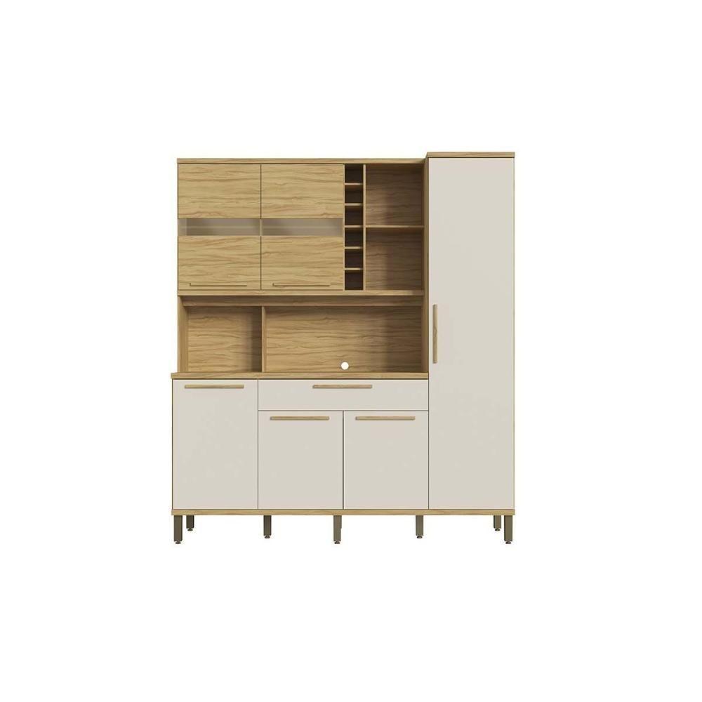Kit De Cozinha Compacta Touriga C- 6 Portas E 1 Gaveta 220cm Amendoa-off White - Ronipa - 3