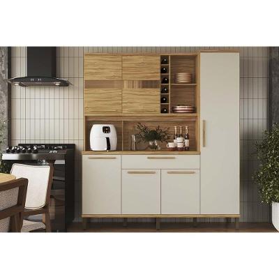 Kit de Cozinha Compacta Touriga 6 Portas 1 Gaveta MDF 178cm Amêndoa Off White