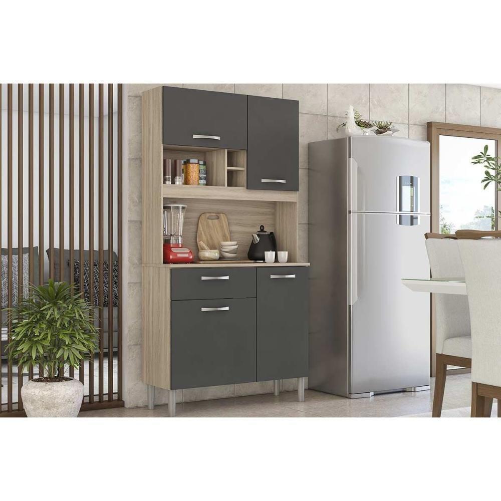 Kit De Cozinha Compacta Malta 4 Portas E 1 Gaveta 91cm Avena-grafito - Demóbile - 1