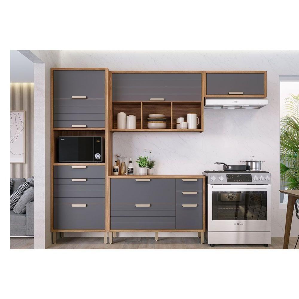 Módulo Cozinha Mgm Eloise 4 Peças (2aéreos+1balcão+1torrequente) C4p181 Freijo-titanium-mgm - 1