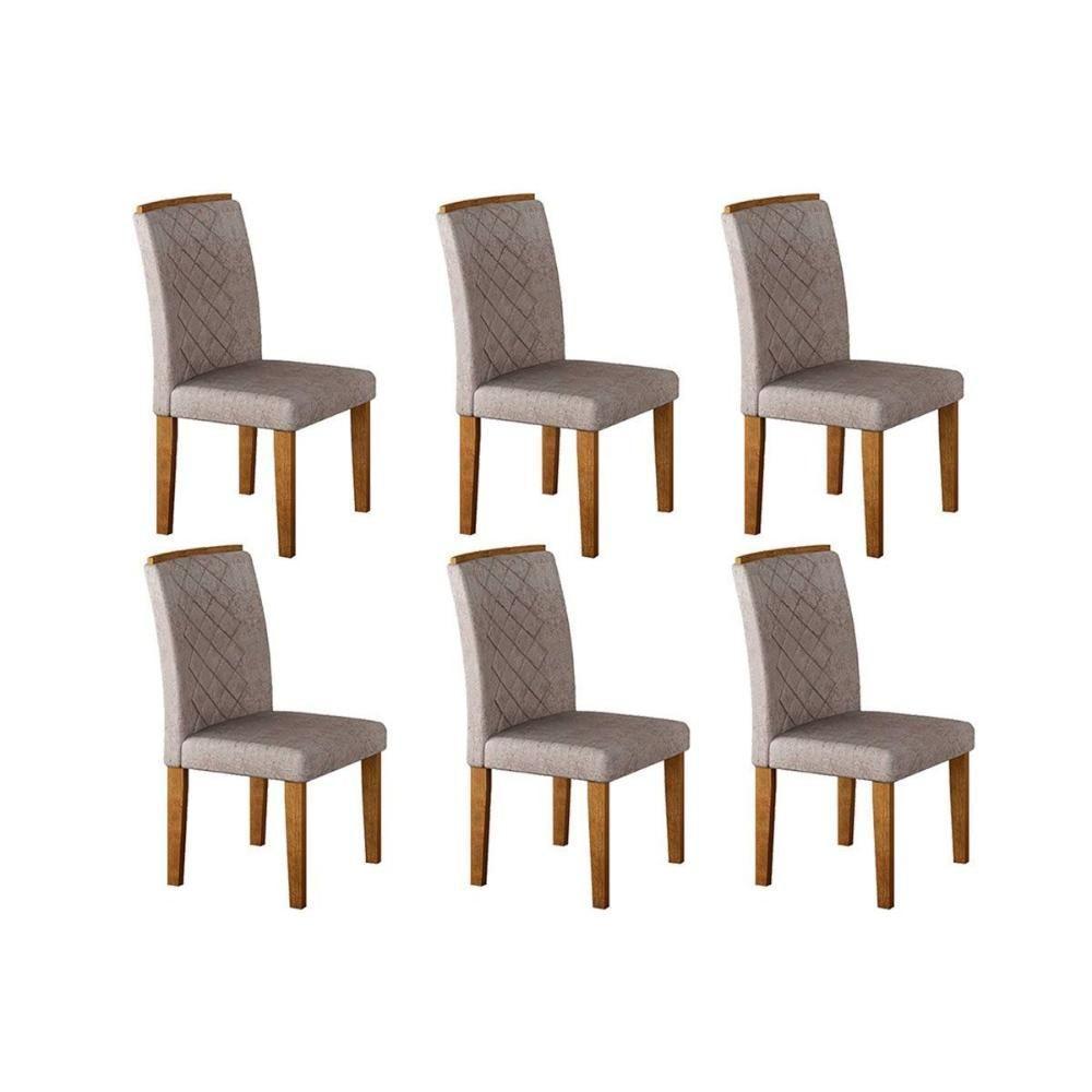 Kit 6 Cadeiras De Cozinha Jade 6 Un Imbuia-capuccino-linho Bege Turim - Rufato - 1