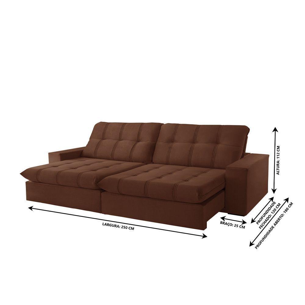 Sofá Retrátil Caparaó 2,50m 4 Lugares Molas Ensacadas Txr Cobre - 3