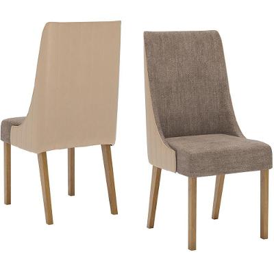 Kit 2 Cadeiras Estofadas Ivy Corano Bege Suede Cacao Henn Corano Bege Suede Cacao