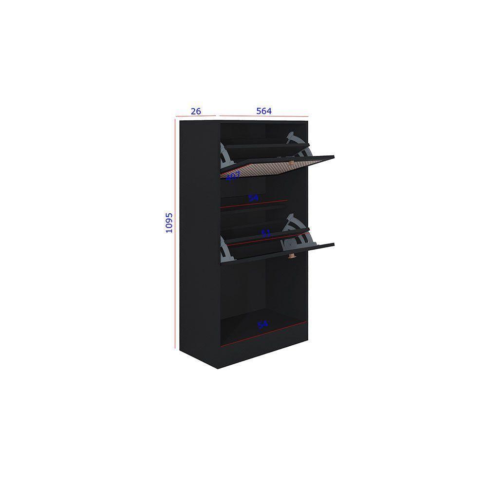 Kit 2 Sapateiras Tropical 2 Portas Multiuso Vertical Poquema Carvalho/preto - 4