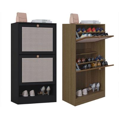 Kit 2 Sapateiras Tropical 2 Portas Multiuso Vertical Poquema Carvalho/preto