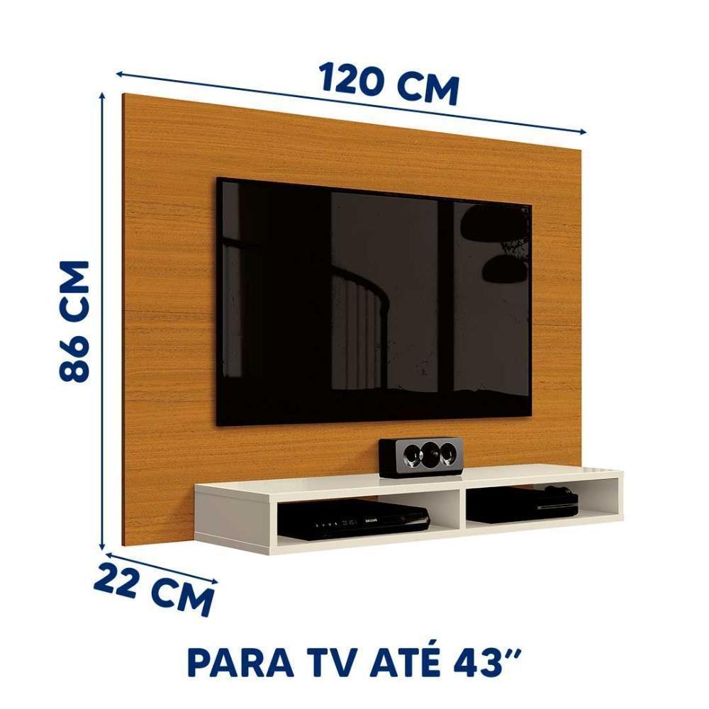 Painel Suspenso Para Parede Tv 43 Polegadas 1,20m Com Nicho - Cedro-off White - 2