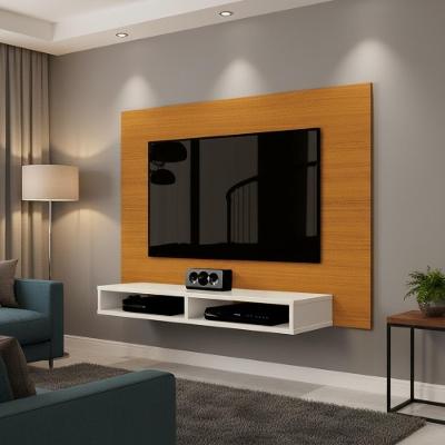 Painel Suspenso Para Parede Tv 43 Polegadas 1,20m Com Nicho - Cedro-off White