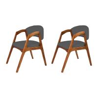 Kit 2 Cadeiras De Jantar Gabriela Em Madeira E Mdf Cerejeira Linho Cinza Grafite - 1