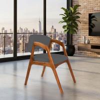 Kit 2 Cadeiras De Jantar Gabriela Em Madeira E Mdf Cerejeira Linho Cinza Grafite - 2