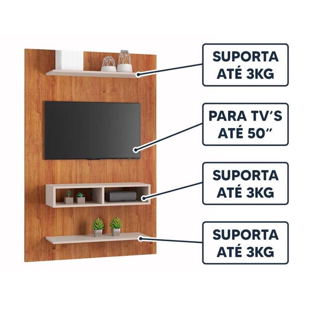 Painel Para Tv Até 50 Polegadas Com Nicho E Prateleiras - Mel-Off White - 2