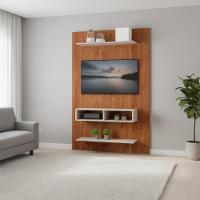 Painel Para Tv Até 50 Polegadas Com Nicho E Prateleiras - Mel-Off White - 1