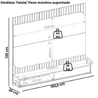 Painel Para Tv 65 Pol 1 Porta 150 Cm Tom Freijo Off White Dj Moveis Freijo Off White - 3