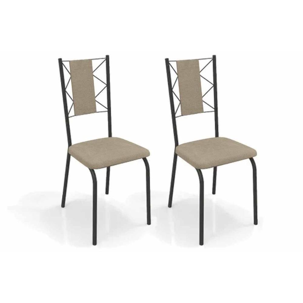 Kit 2 Cadeiras Sala Jantar Lisboa 2c076prf Aço 2 Un Preto-linho Bege Fendi - Kappesberg - 1