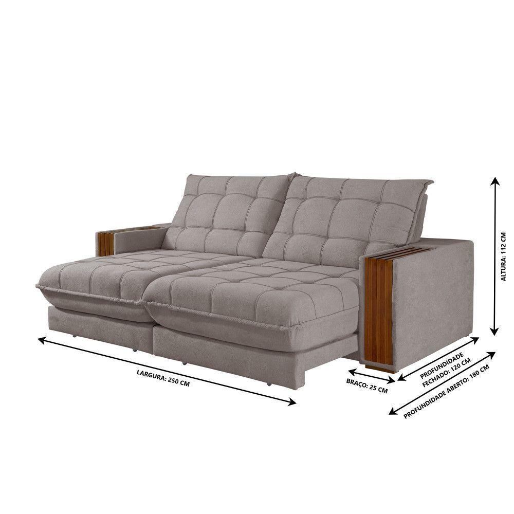 Sofá Retrátil Berlim 2,50m 4 Lugares Molas Ensacadas Txr Bege - 3