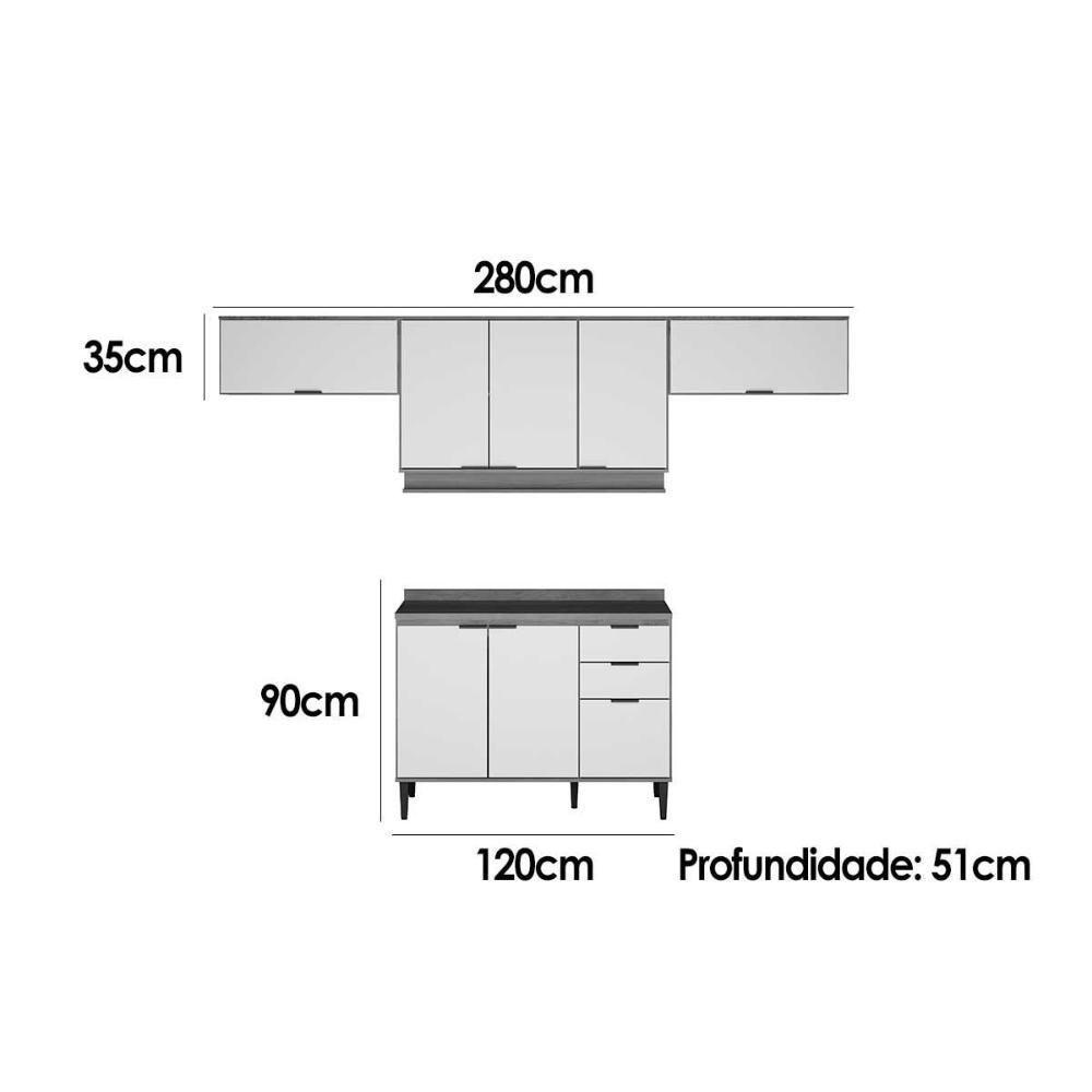 Kit Cozinha Modulada 4 Peças Alpha (3aéreos+1balcão) C4p181 Freijo-off White - Carraro - 2