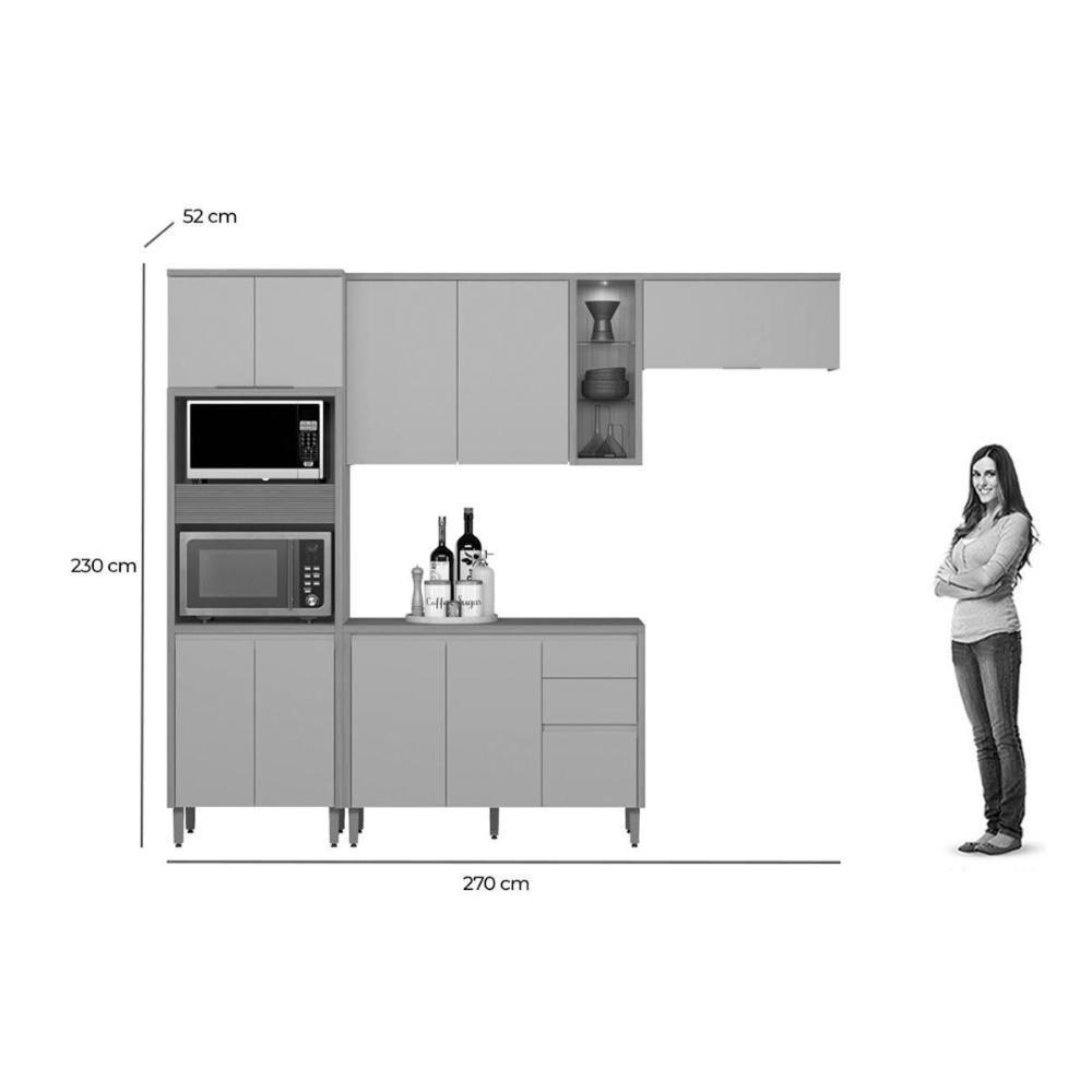 Kit Cozinha Modulada 4 Peças Allure (2aéreos+1balcão+1torrequente) Cp10 Jequitiba-gris Fosco - Linea Brasil - 4